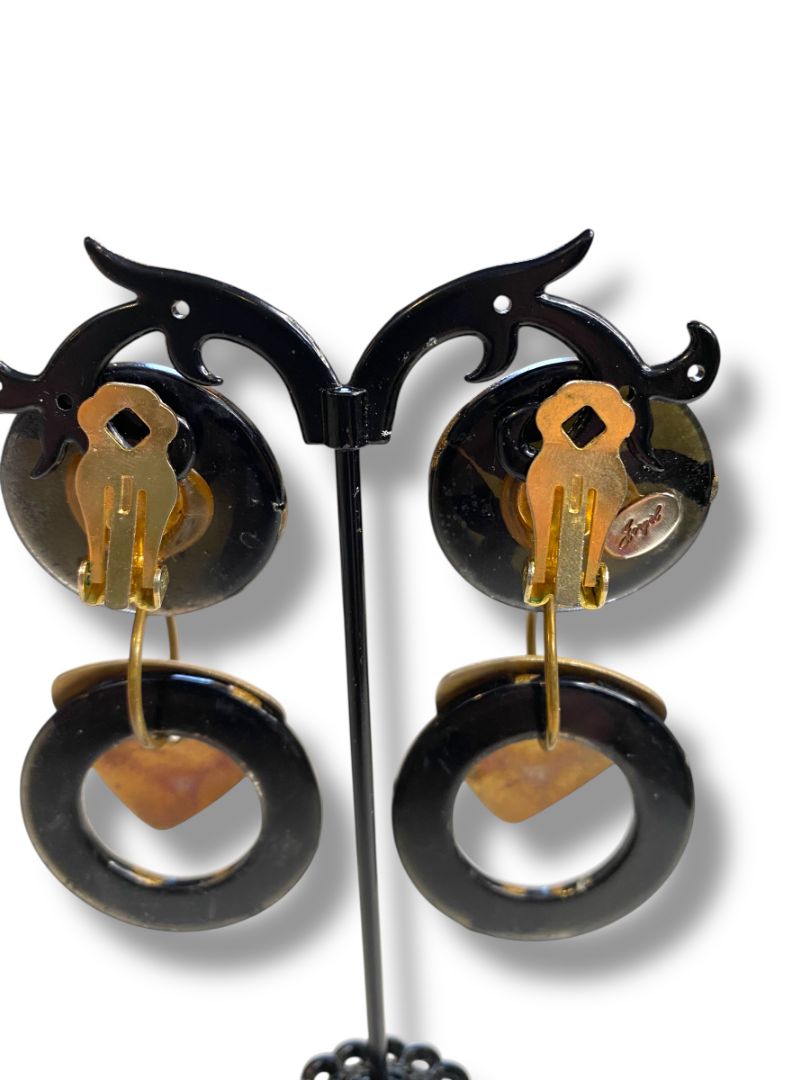 1980s Signed Jorgel Lucite Clip On Non-Pierced Earrings 3" Drop