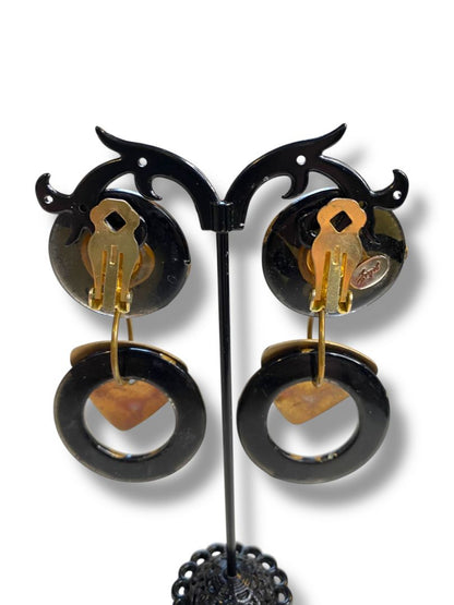 1980s Signed Jorgel Lucite Clip On Non-Pierced Earrings 3" Drop