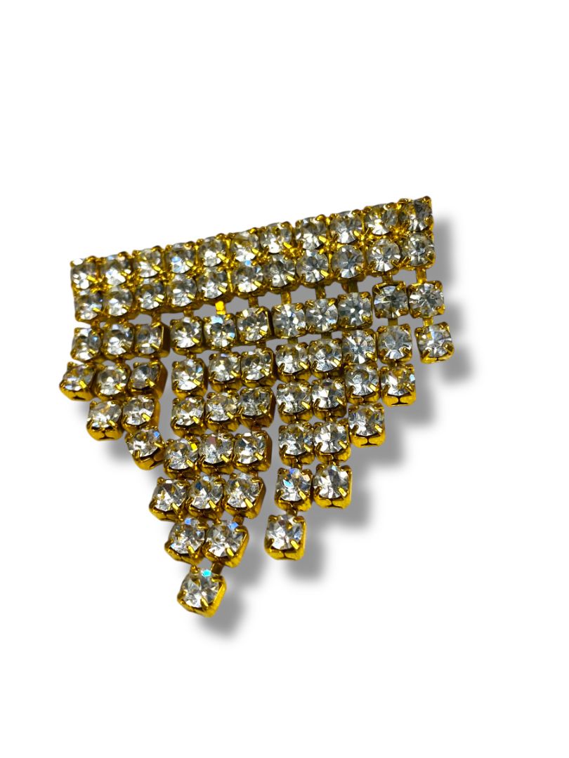 Vintage Goldtone Rhinestone Brooch Pin Swag 2" Sparkle