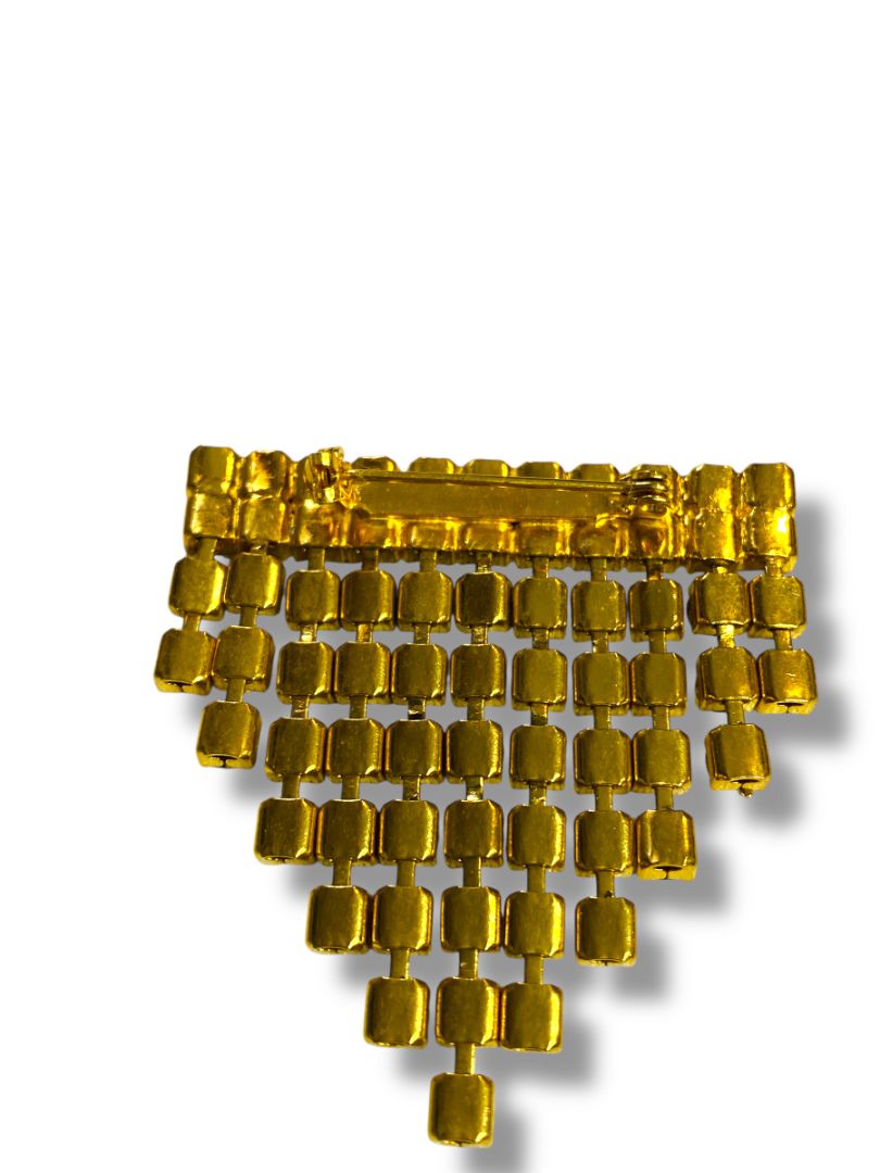 Vintage Goldtone Rhinestone Brooch Pin Swag 2" Sparkle