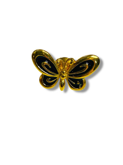 Small Goldtone Black Enameled Butterfly Lapel Pin 1.25"