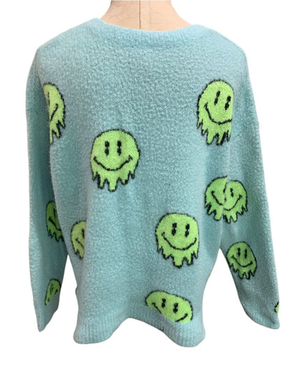 XL Plus (16/18) Justice Girls Sweater Blue Smiley Emoji Warm