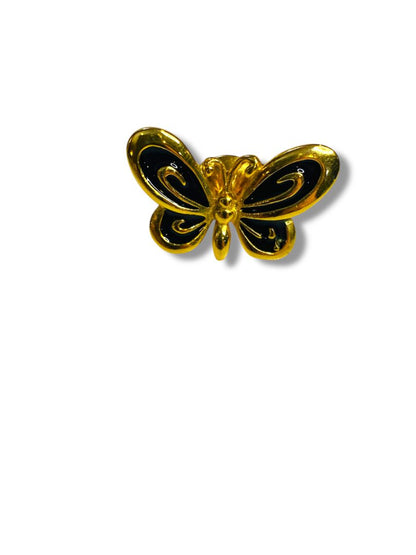 Small Goldtone Black Enameled Butterfly Lapel Pin 1.25"