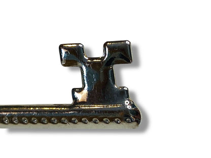 Vintage Silvertone Brooch Pin Skeleton Key Initial "E" 2.5"