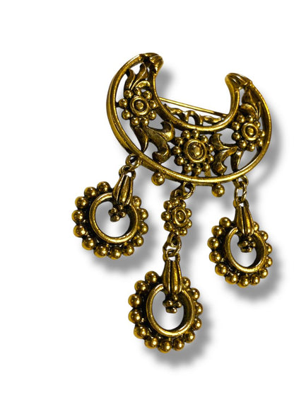 Vintage Goldtone Solje Style Brooch Pin 2.75"