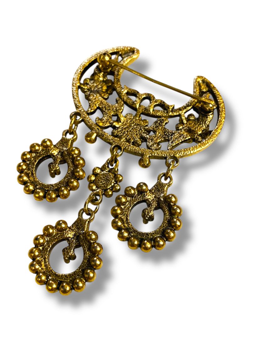 Vintage Goldtone Solje Style Brooch Pin 2.75"