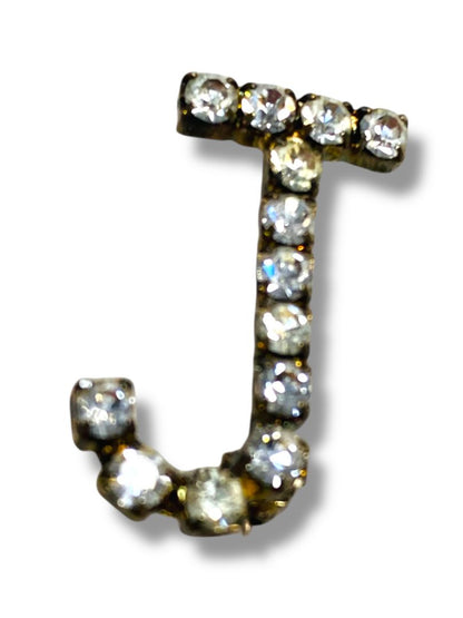 Vintage Rhinestone Brooch Pin "J" Initial 1" Silvertone