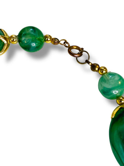 Green Acrylic Bead Necklace Goldtone Spacers Statement 26"