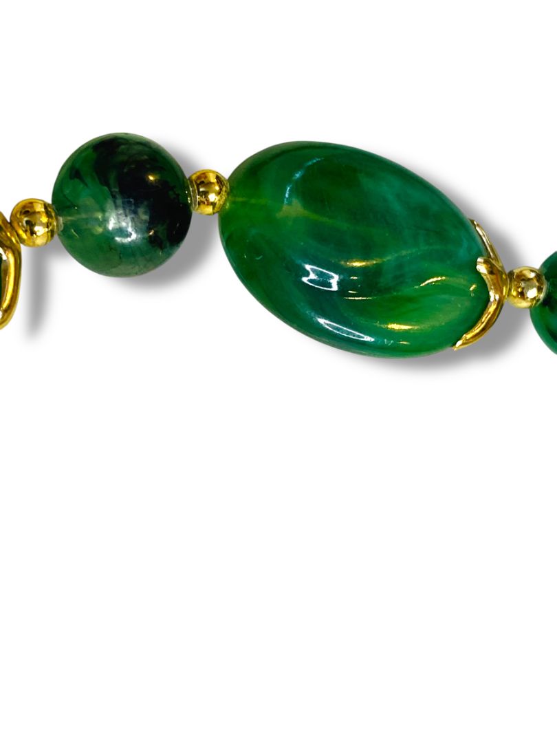 Green Acrylic Bead Necklace Goldtone Spacers Statement 26"
