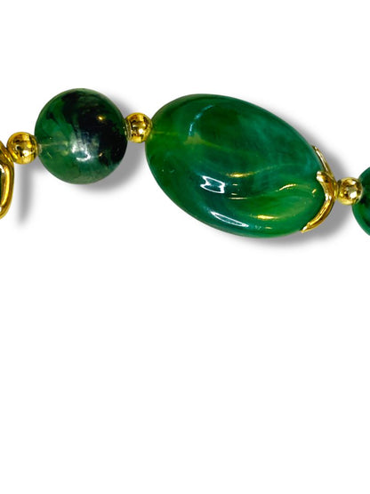 Green Acrylic Bead Necklace Goldtone Spacers Statement 26"