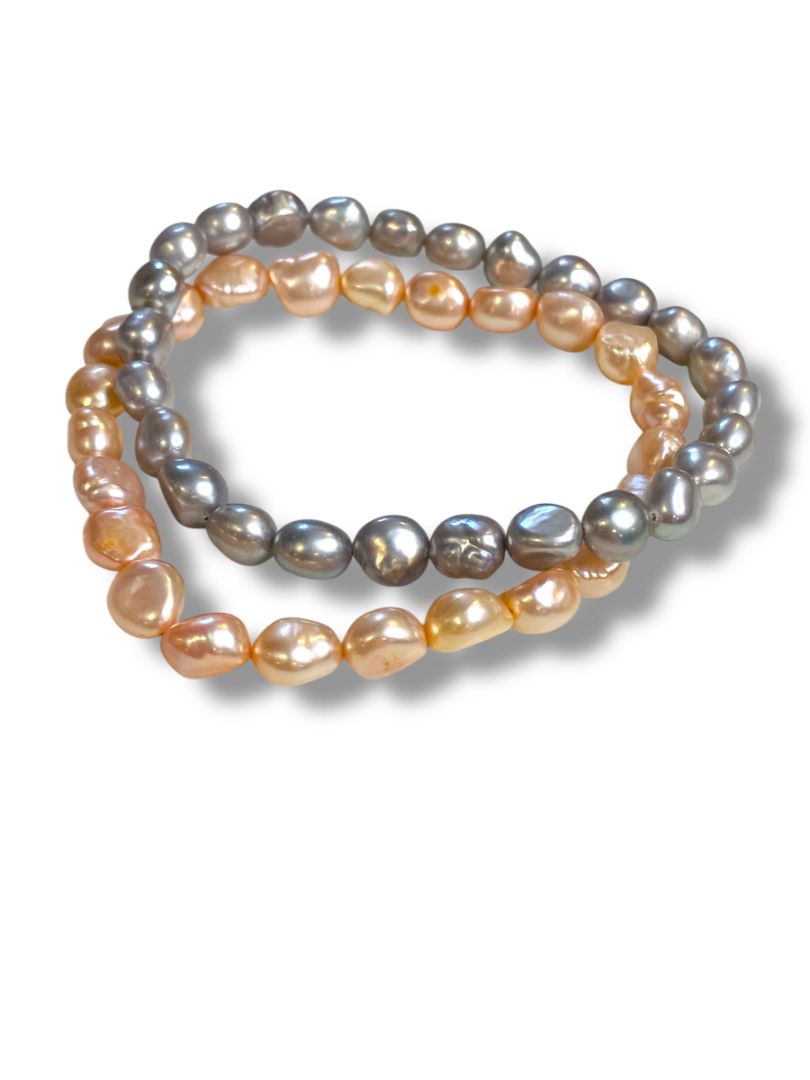 Set of 2 Freshwater Pearl 7mm Stretch Bracelets Pastel Pink Purple