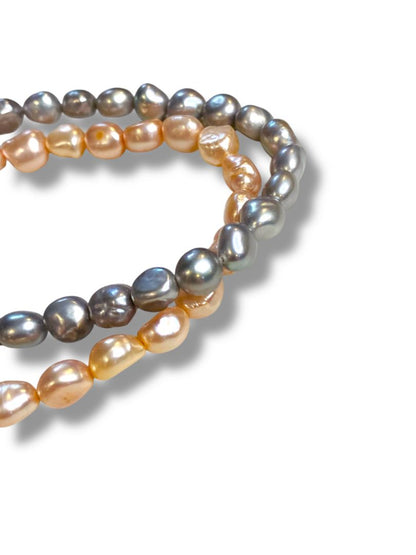 Set of 2 Freshwater Pearl 7mm Stretch Bracelets Pastel Pink Purple