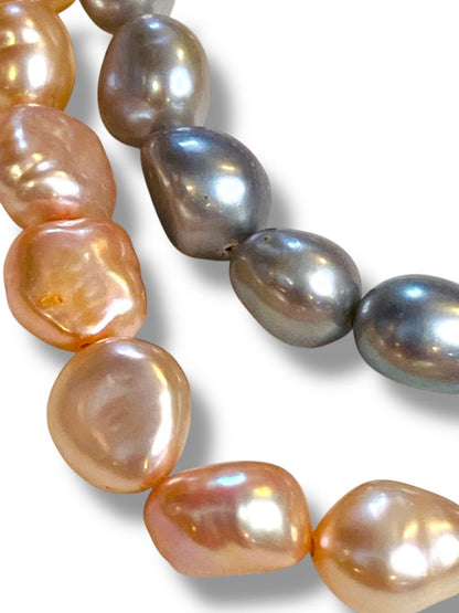 Set of 2 Freshwater Pearl 7mm Stretch Bracelets Pastel Pink Purple