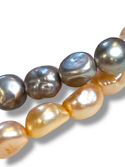 Set of 2 Freshwater Pearl 7mm Stretch Bracelets Pastel Pink Purple