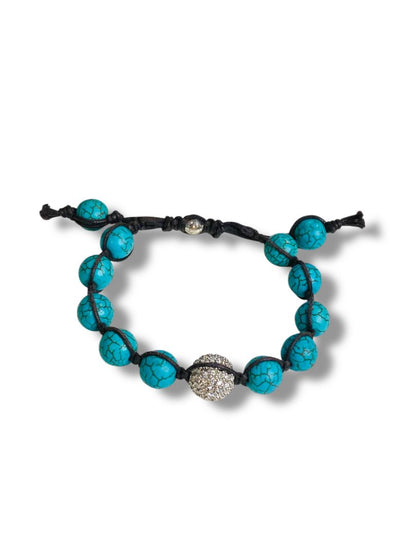 Adjustable Slide Bracelet Faux Turquoise Beads Rhinestone Bead