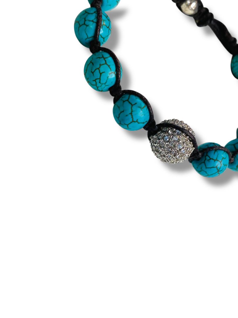 Adjustable Slide Bracelet Faux Turquoise Beads Rhinestone Bead