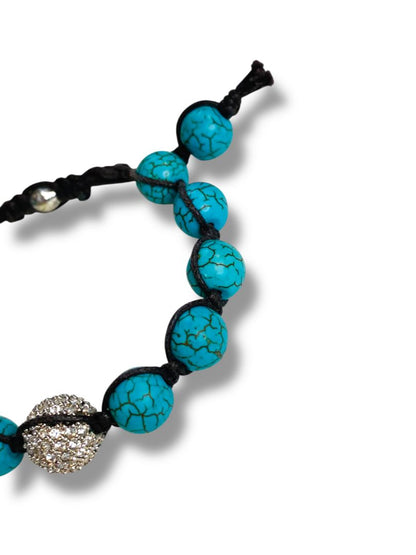 Adjustable Slide Bracelet Faux Turquoise Beads Rhinestone Bead