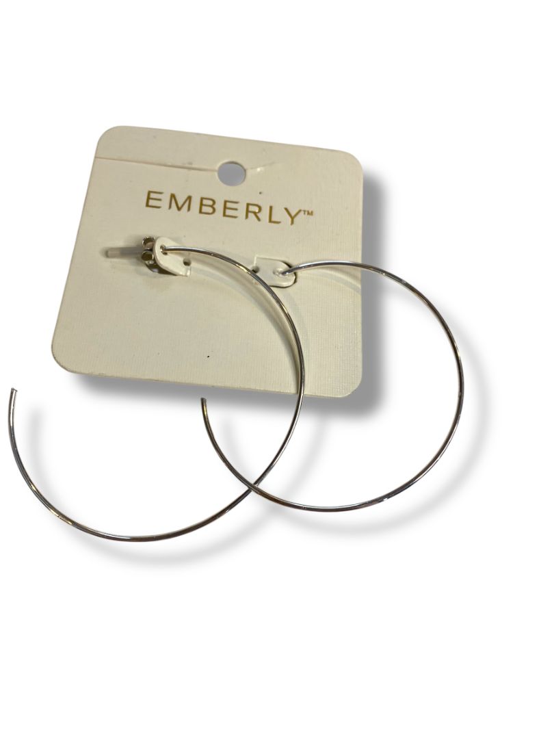Emberly Post Pierced Silvertone Hoop Earrings 3" Diameter Thin New