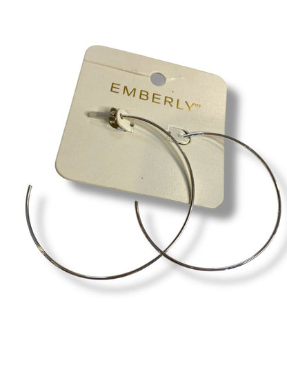 Emberly Post Pierced Silvertone Hoop Earrings 3" Diameter Thin New