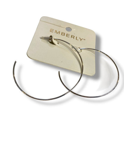 Emberly Post Pierced Silvertone Hoop Earrings 3" Diameter Thin New