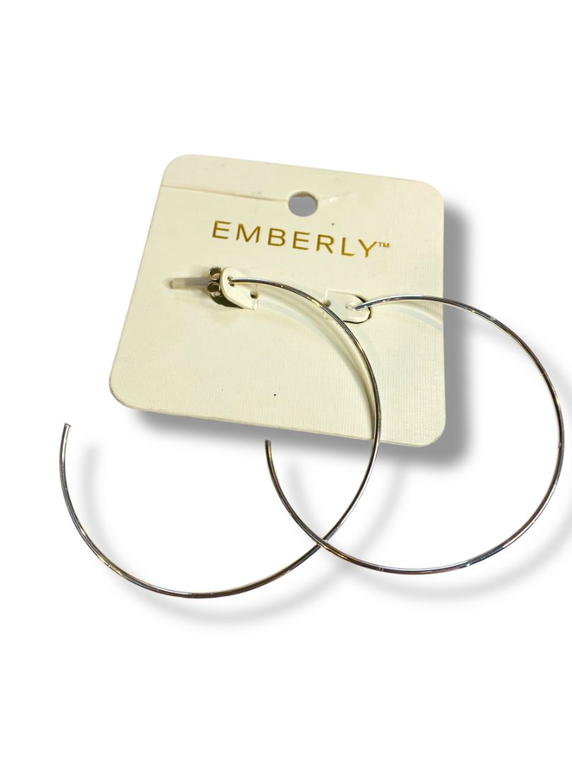 Emberly Post Pierced Silvertone Hoop Earrings 3" Diameter Thin New