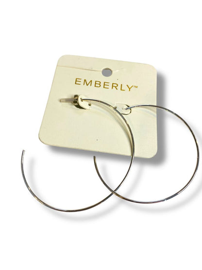 Emberly Post Pierced Silvertone Hoop Earrings 3" Diameter Thin New