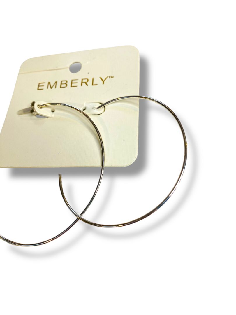 Emberly Post Pierced Silvertone Hoop Earrings 3" Diameter Thin New
