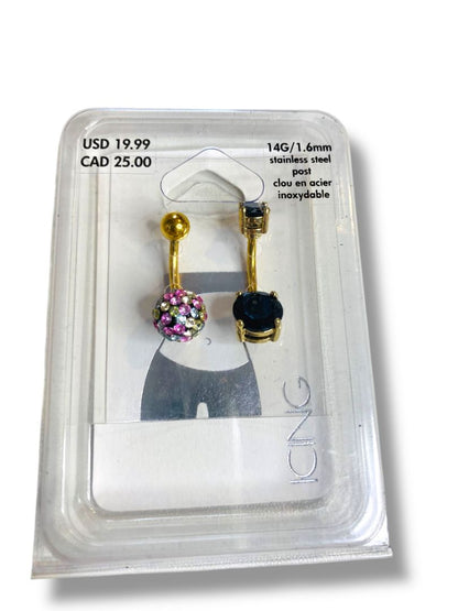 New Set of 2 Icing Belly Rings 14G/1.6mm Stainless Steel Post