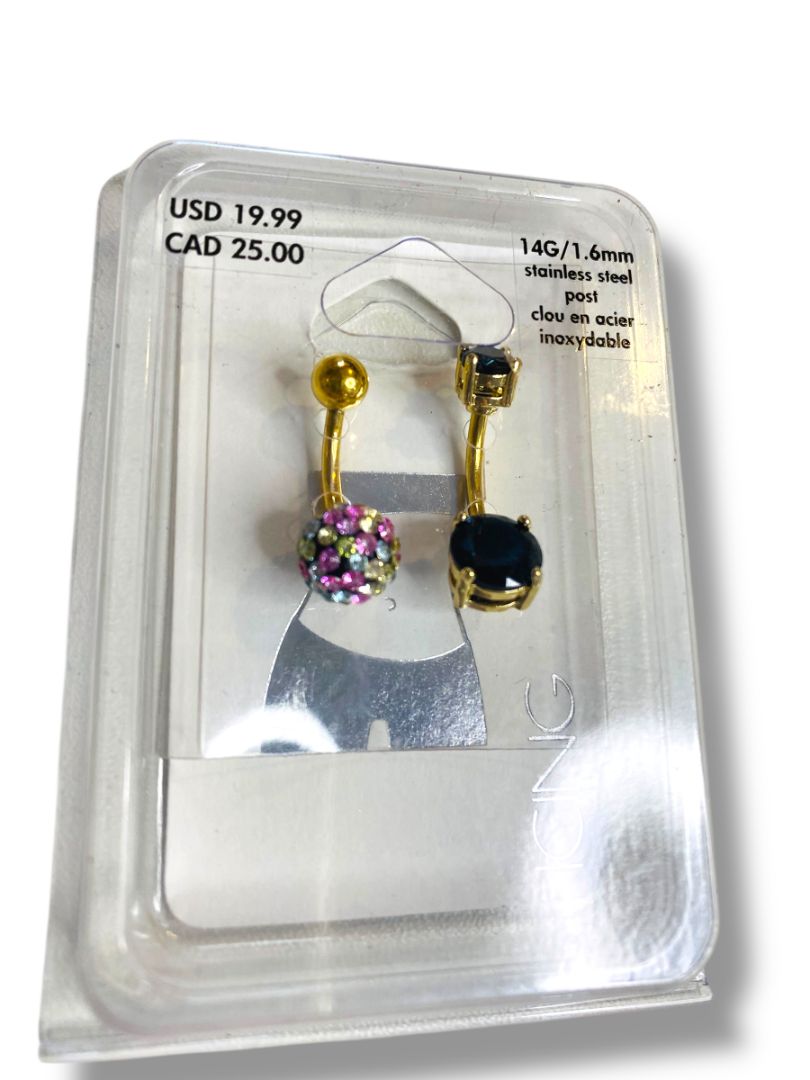 New Set of 2 Icing Belly Rings 14G/1.6mm Stainless Steel Post
