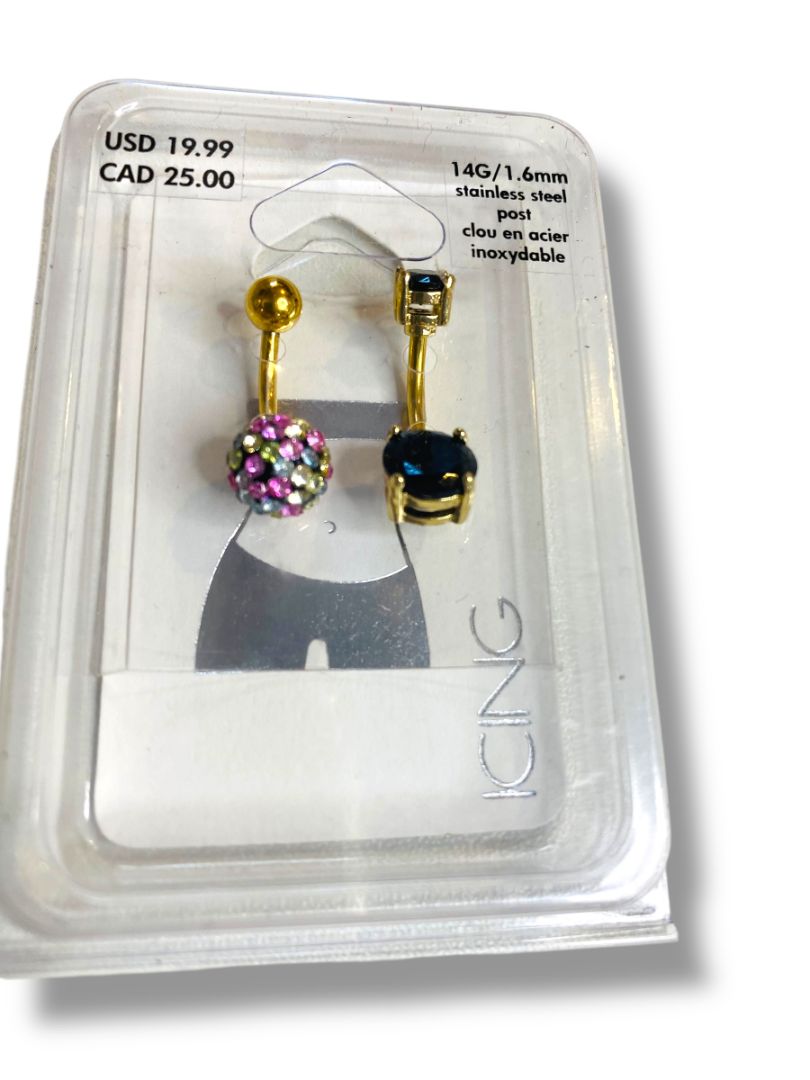 New Set of 2 Icing Belly Rings 14G/1.6mm Stainless Steel Post