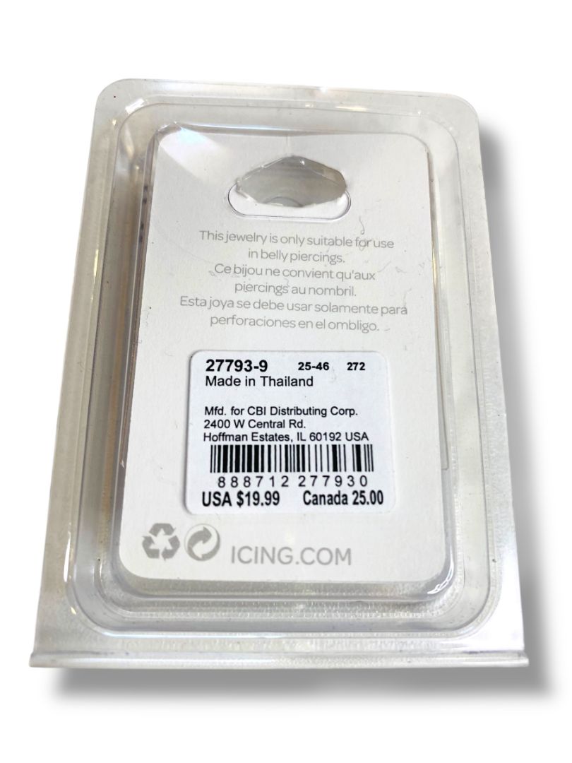 New Set of 2 Icing Belly Rings 14G/1.6mm Stainless Steel Post