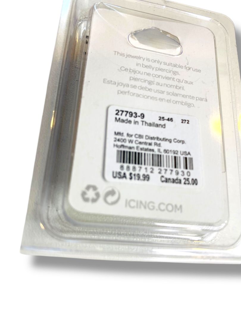 New Set of 2 Icing Belly Rings 14G/1.6mm Stainless Steel Post