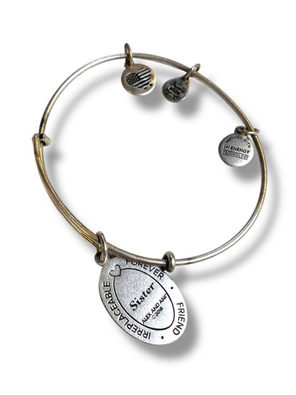 Alex + Ani Silvertone Adjustable Bangle Bracelet Sister Charms