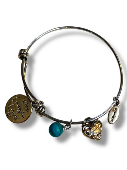 Live Love Laugh Silvertone Adjustable Slide Bangle Bracelet Charms
