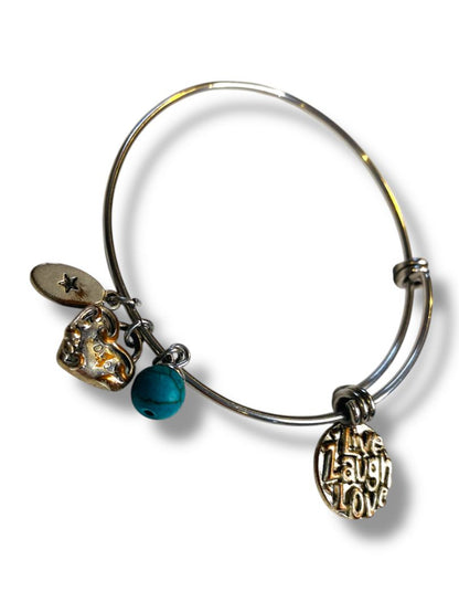 Live Love Laugh Silvertone Adjustable Slide Bangle Bracelet Charms