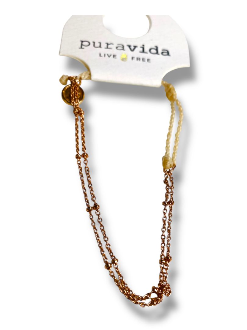New Puravida Live Free Adjustable Slide Rose Gold Color Chain String Bracelet