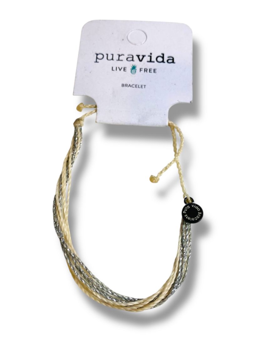 New Puravida Live Free Adjustable Slide Silvertone Natural String Bracelet