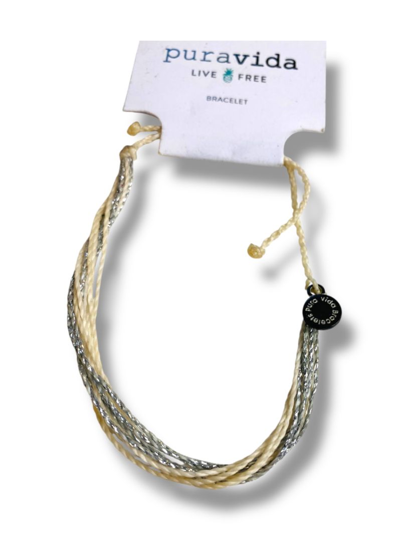 New Puravida Live Free Adjustable Slide Silvertone Natural String Bracelet