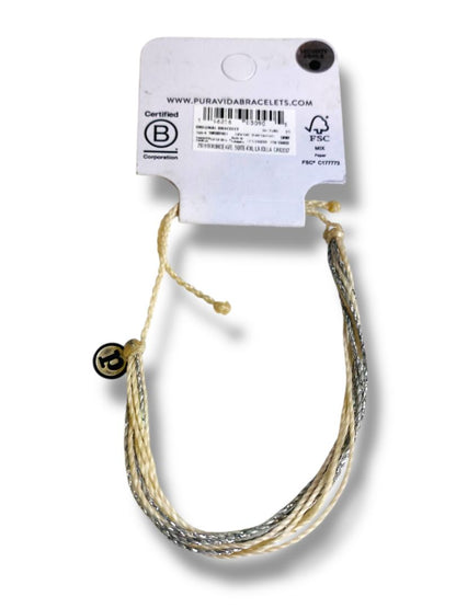 New Puravida Live Free Adjustable Slide Silvertone Natural String Bracelet