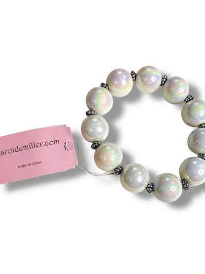 Friends Collection Garold C Miller White Oplascent Beaded Stretch Bracelet New