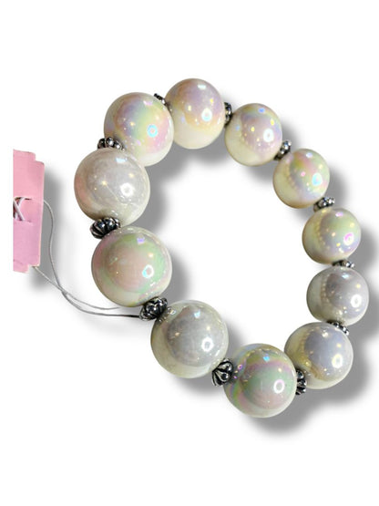 Friends Collection Garold C Miller White Oplascent Beaded Stretch Bracelet New