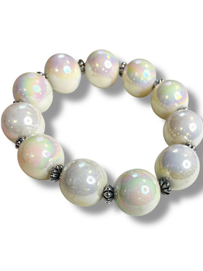 Friends Collection Garold C Miller White Oplascent Beaded Stretch Bracelet New