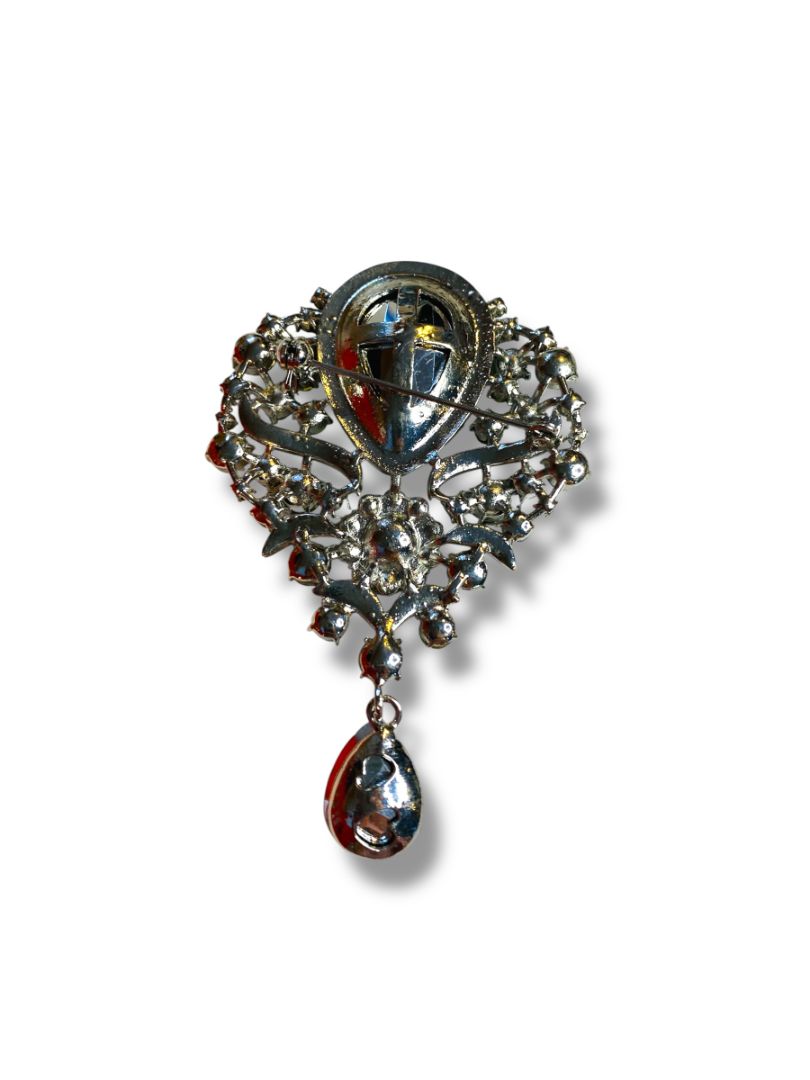 Large Statement Brooch Silvertone Green 3.5"