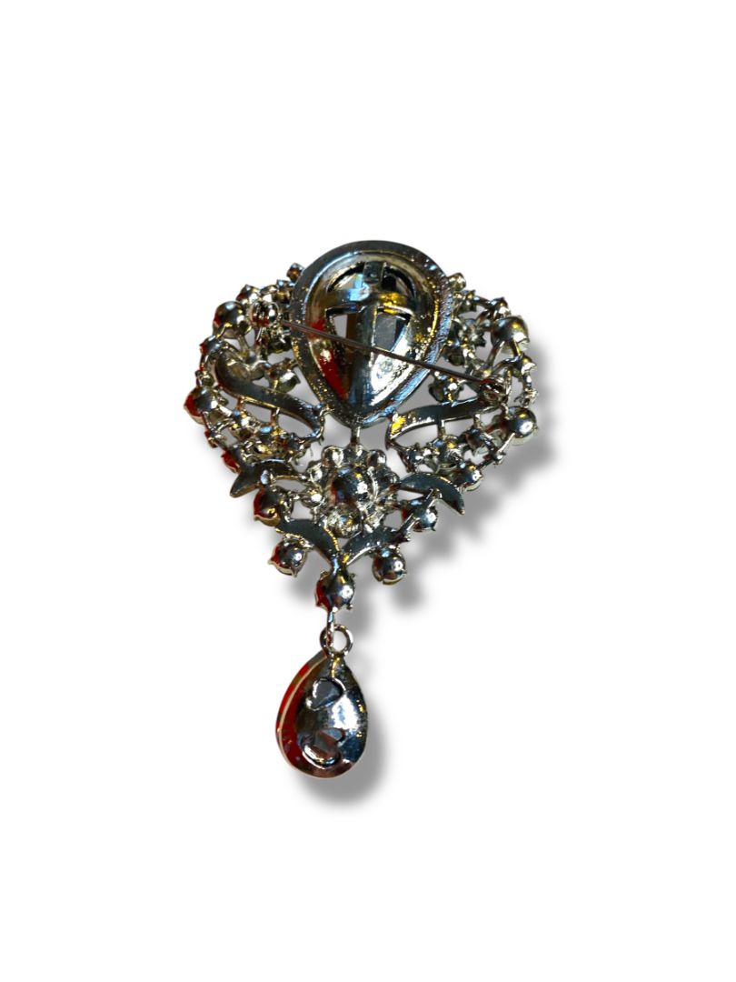 Large Statement Brooch Silvertone Green 3.5"