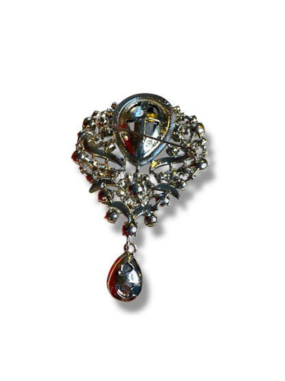 Large Statement Brooch Silvertone Green 3.5"