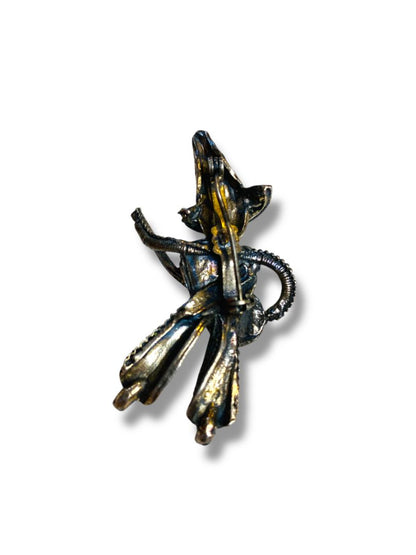 Vintage Silvertone Mexican Brooch Pin Man Playing Instrument 2"
