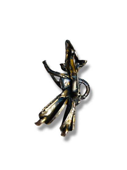 Vintage Silvertone Mexican Brooch Pin Man Playing Instrument 2"