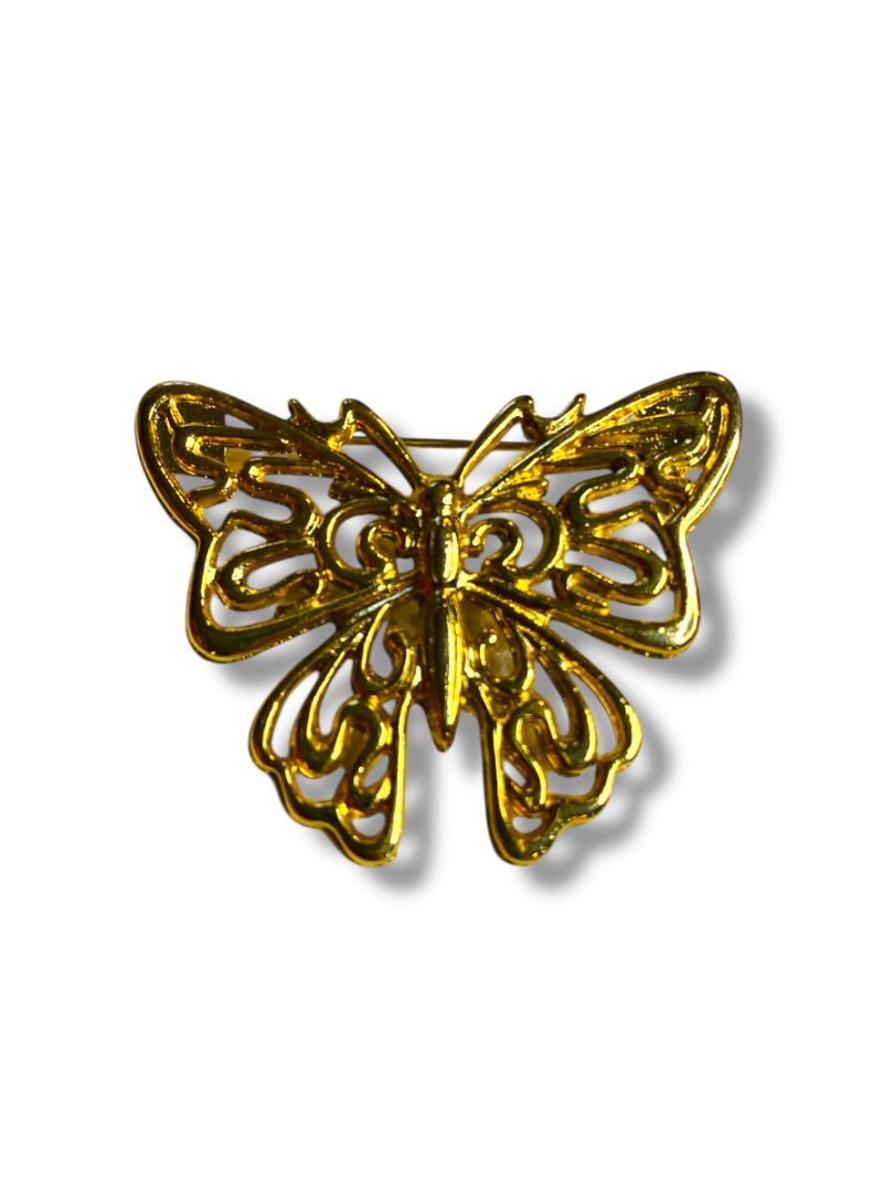Goldtone Butterfly Brooch Pin 1.75"
