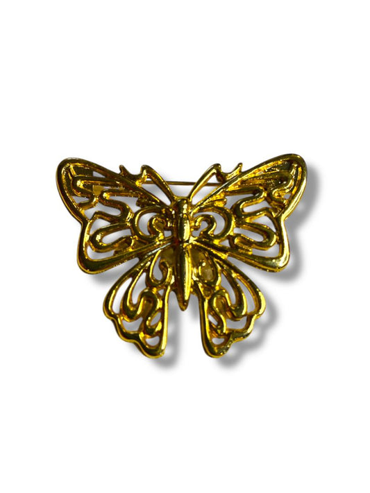 Goldtone Butterfly Brooch Pin 1.75"