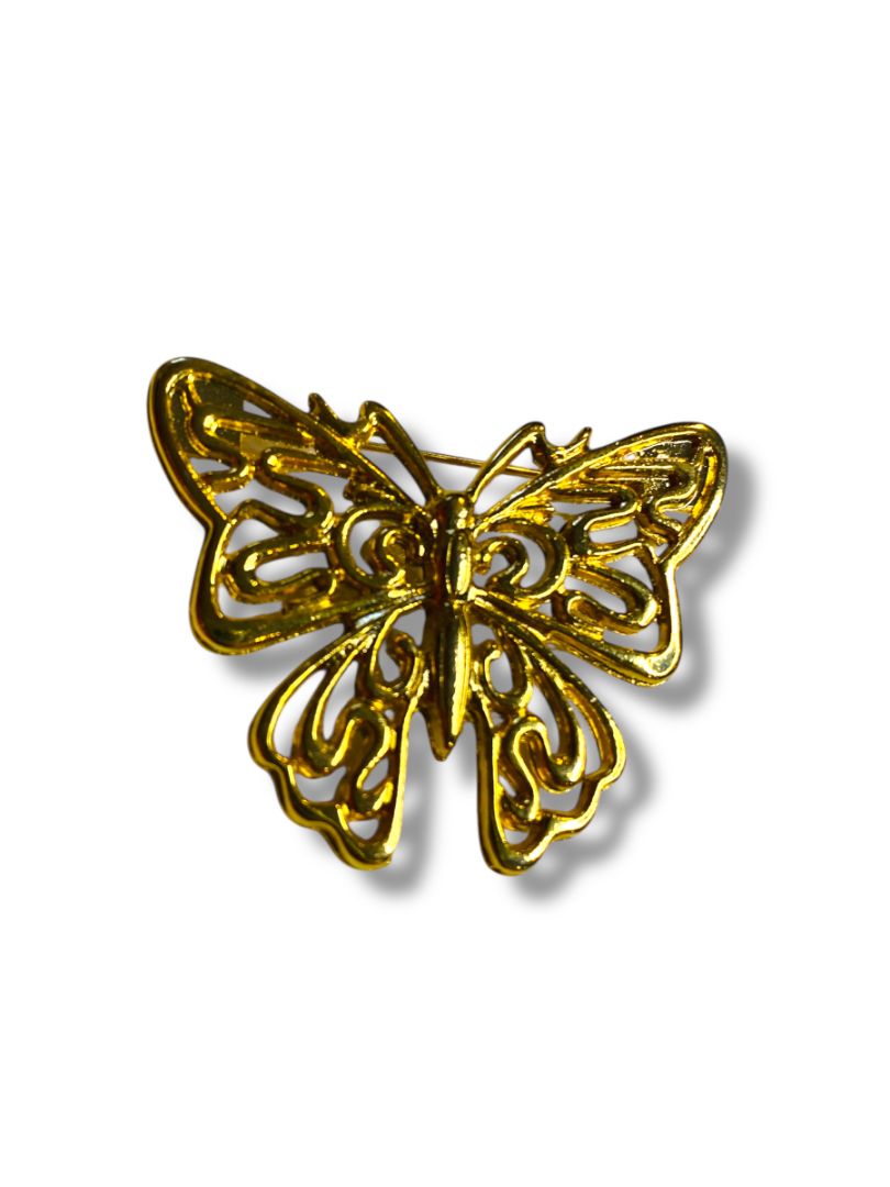 Goldtone Butterfly Brooch Pin 1.75"